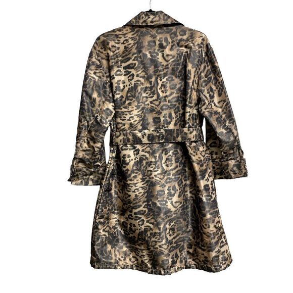 HILARY RADLEY Leopard Print Button Front Trench Coat Belt Tan Black 6 - Picture 4 of 6